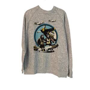 Vintage Style Aviation Graphic Sweatshirt Double Trouble Pilot Plane USA M/L